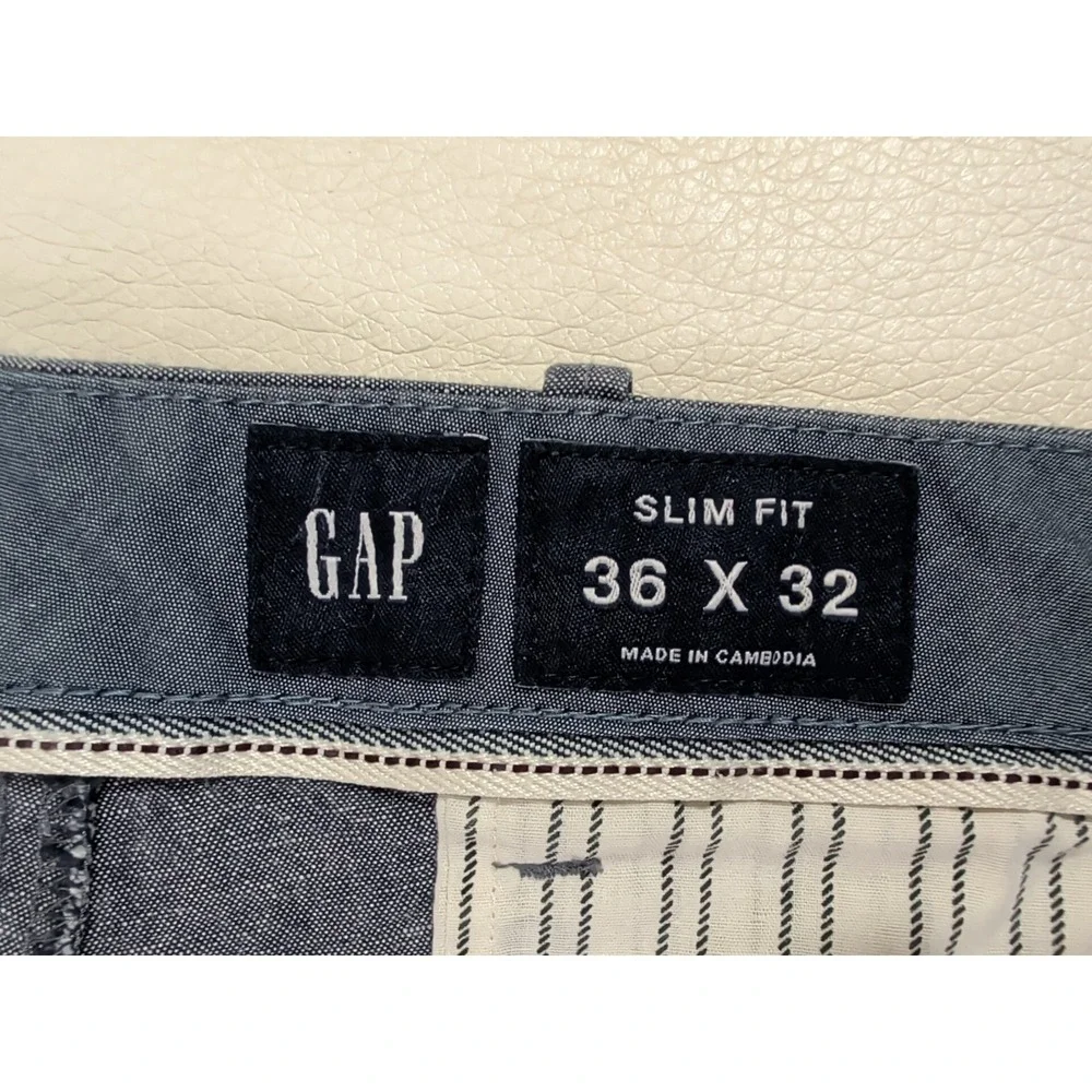 Gap Slim Fit Linen Blend‎ Pants Mens 36x32 Blue Chino Preppy Lightweight Beach